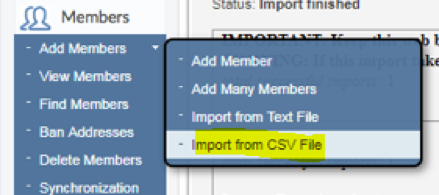 Control Panel - Import from CSV file